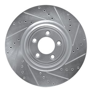 Jaguar XKR Brake Rotor (1) - Front Right - R1 Concepts - Drilled & Slotted - Silver - `06-`21